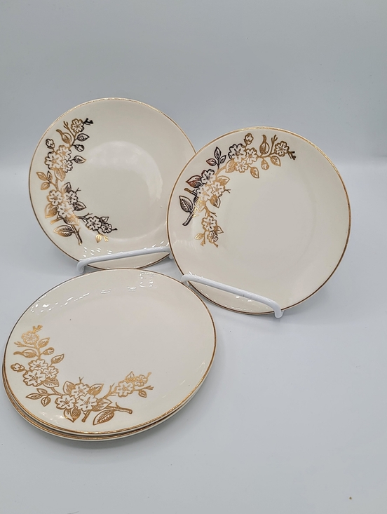 Edwin Knowles Other - Edwin Knowles Apple Blossom Salad Plates Set of 4 22K Gold Freda Diamond Vintage